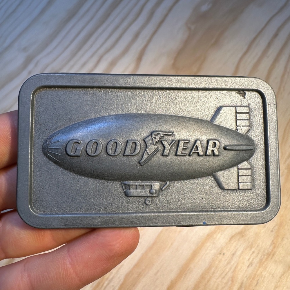 Vintage 1974 Goodyear Blimp Belt Buckle Silver Pewter Tone Metal Retro OS